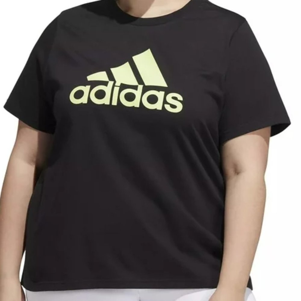 Adidas BLACK/LIME Women's Plus Size Cotton Logo T-Shirt